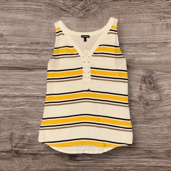 NWOT Express Chic Women's Small Yellow Brown and White Striped Dressy Tank Top - Picture 1 of 3
